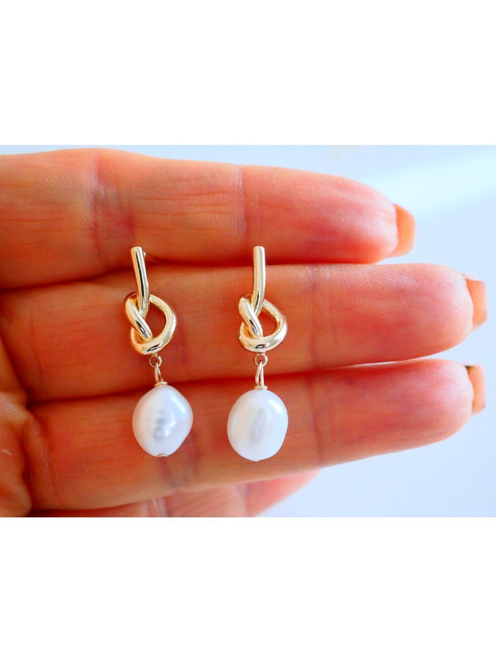 Luxury Pearl Jewelry Set Knot Pearl Drop Earrings Baroque Pearl Necklace,